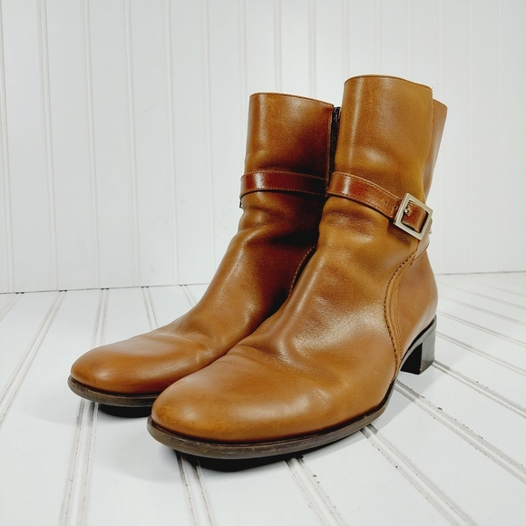Talbots Narrow  Brown Leather Zip Up Buckle Accent Ankle Booties i923 - Picture 2 of 14